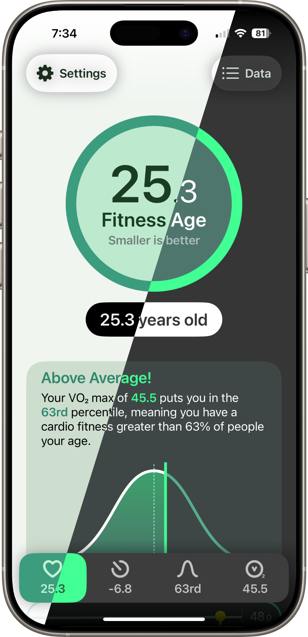 Fitness Age — light and dark mode